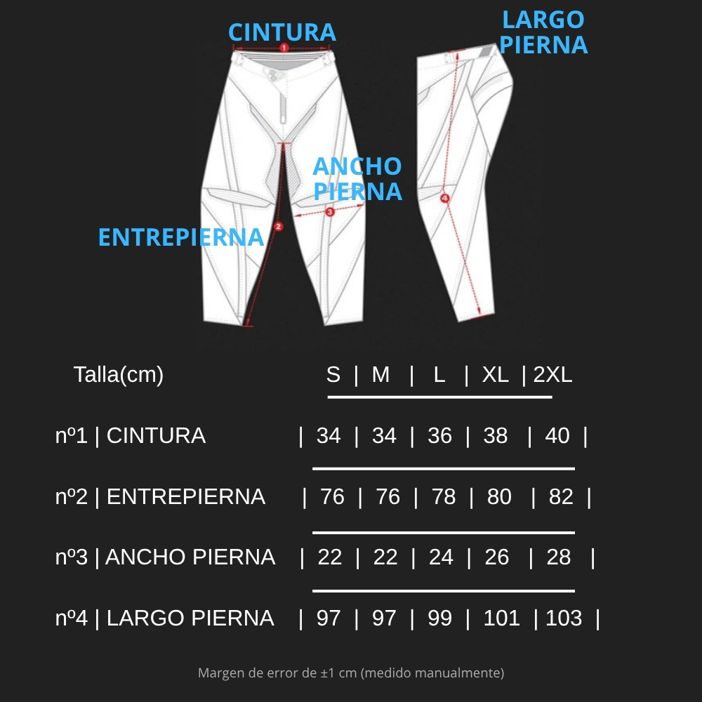 Tabla guía de medidas de la equipación